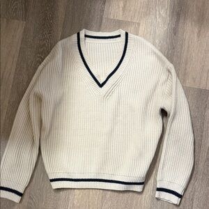 Men's Cream V-Neck Sweater